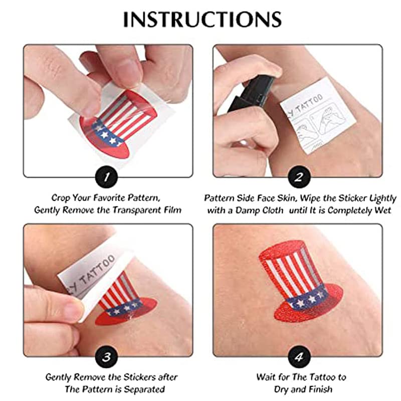 Miniatura 6 de Decoraciones del 4 de julio, tatuajes temporales, 8 hojas impermeables para el Día de la Independencia, tatuajes falsos adhesivos patrióticos para