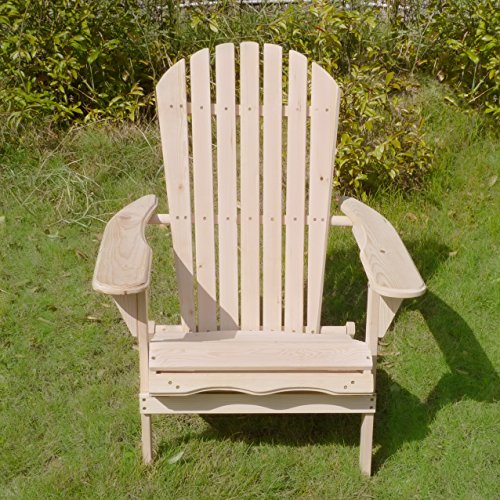 Merry Garden Foldable Wooden Adirondack Chair Kit with Pullout Ottoman, Outdoor, Garden, Lawn, Deck Chair, Unfinished