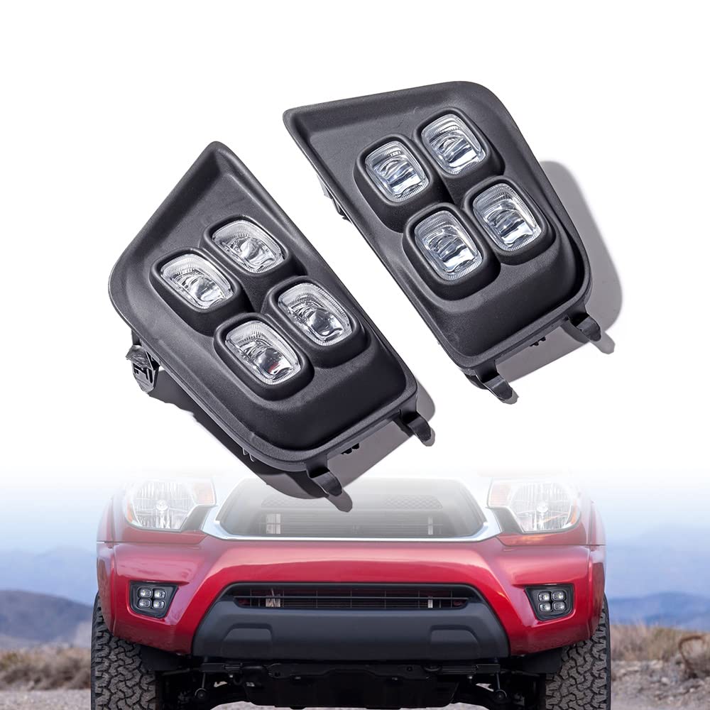 AMOPA 2X Driver Passenger Side Amber White SMD LED Multi-function Turn Signal DRL Daytime Running Light Fog Lamps Bezel 12V DC 32W Assembly Compatible with Toyota Tacoma 2012 2013 2014 2015