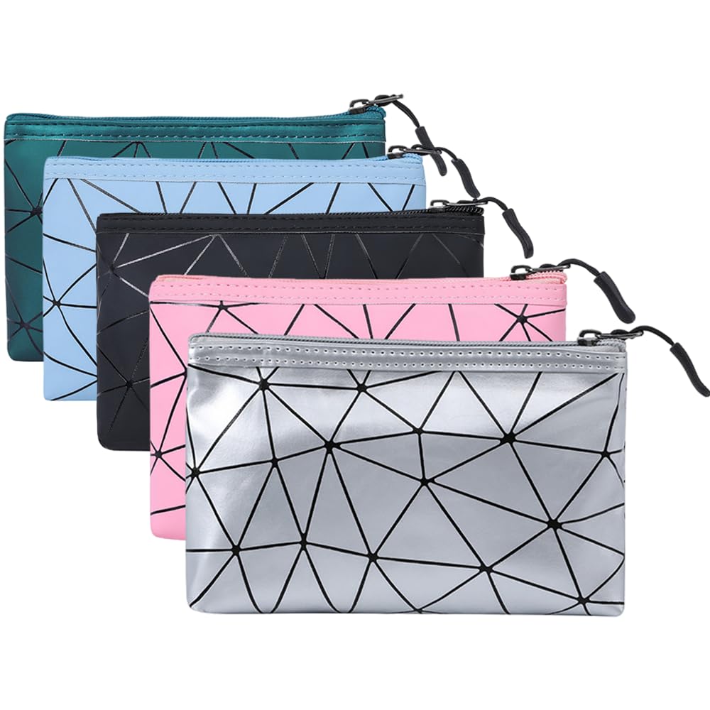 Bescheidene5 Pack Cosmetic Bag Diamond Pattern Makeup Bag with Zipper Travel Large Capacity for Cosmetics Sunglasses Jewelry Headphones (Rectangular)