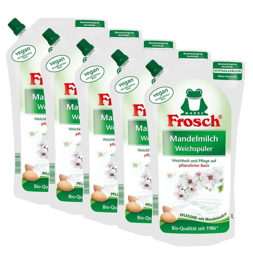 5x Frosch Mandelmilch Weichspüler 1 Liter - Pflegend mit Mandelmilch