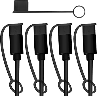 أغطية منافذ USB-C - أغطية حماية من الغبار مع رباط كابل مدمج لكابلات شحن USB Type-C للهواتف والأجهزة اللوحية والأجهزة والمزيد | عبوة سوداء من 5 قطع