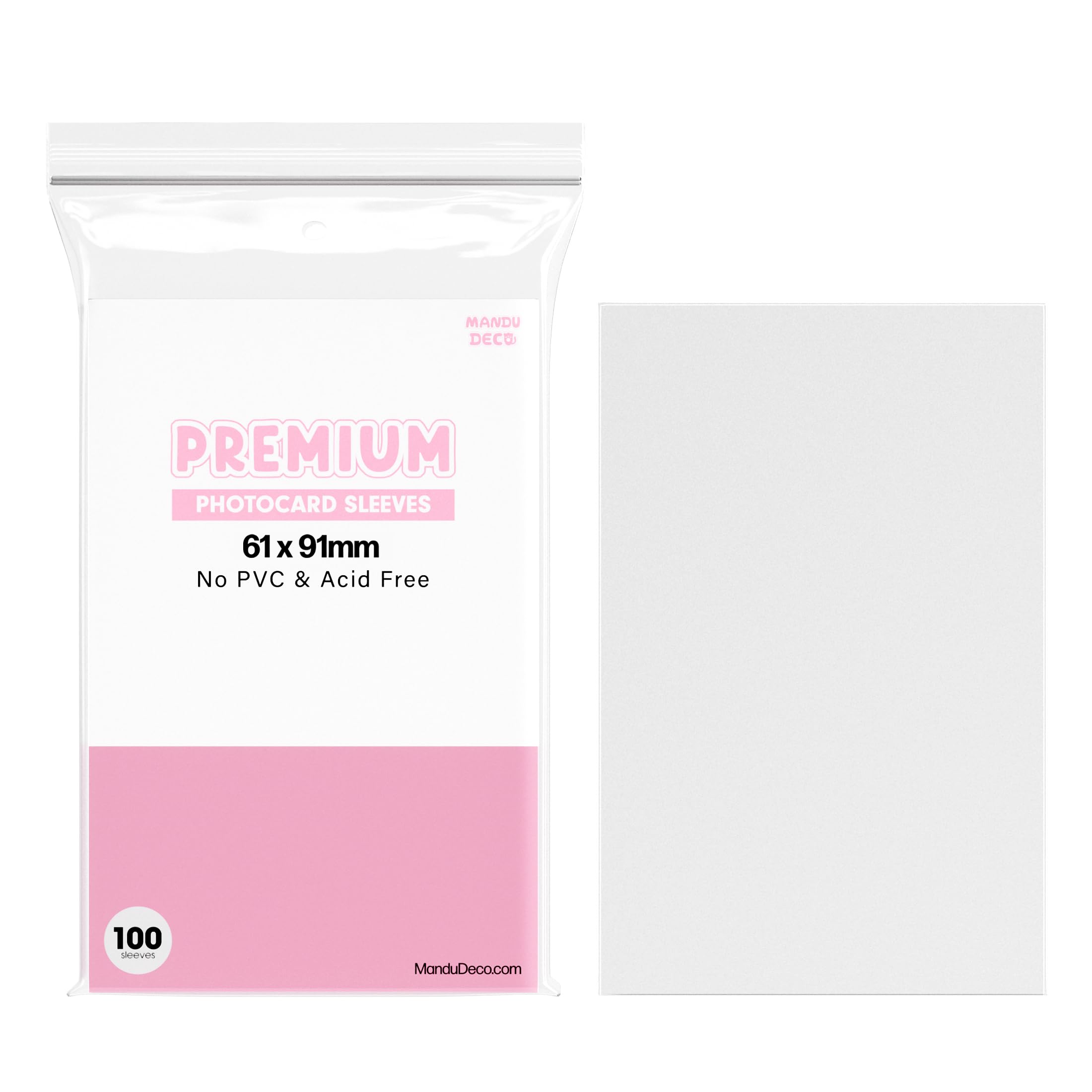 Amazon.com: Mandu Deco Kpop Photocard Sleeves Clear Polypropylene Card  Protector for Albums Photocards, PVC Free and Acid Free, 100 Sleeves per  Pack (61x91mm for Double sleeving) : Home & Kitchen