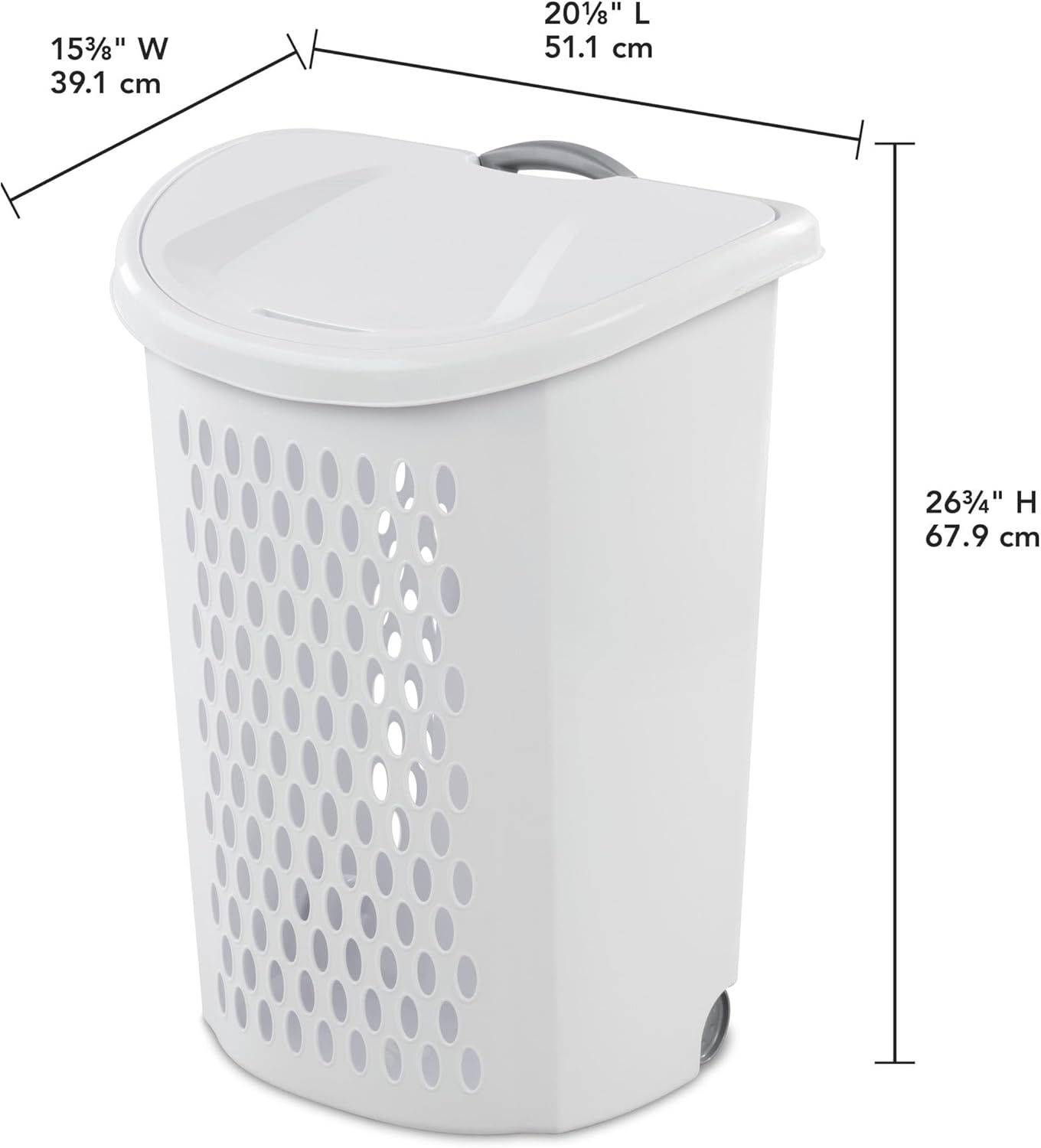 2-Bushel Capacity Laundry Basket With Wheels and Lid,Plastic Rolling Laundry Hampers,Retractable handle,White,Suitable for use in Home and Dormitories