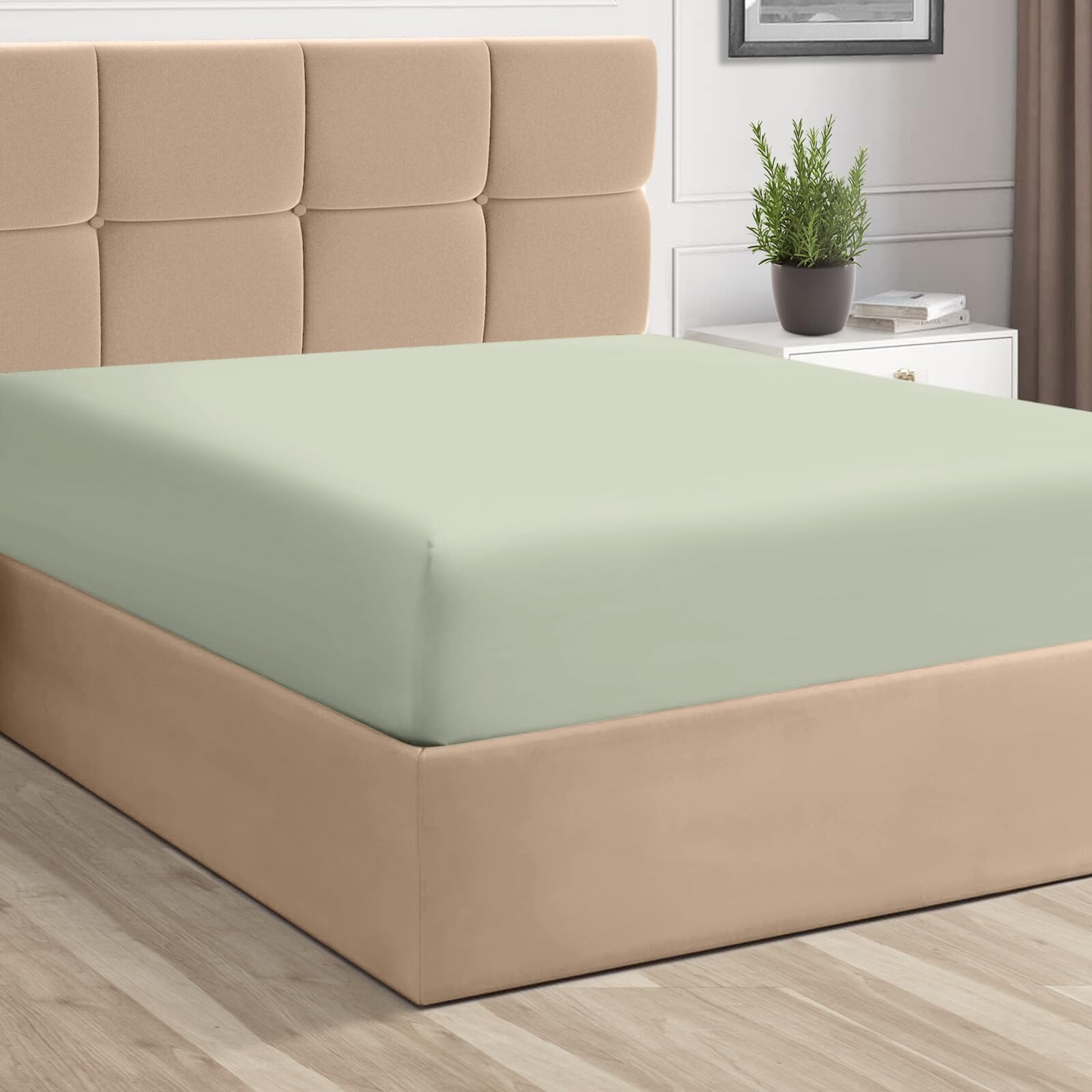Pizuna Pure 100% Cotton King Fitted Sheet Only, Luxurious 400 Thread Count Long Staple Cotton Sateen Weave 15