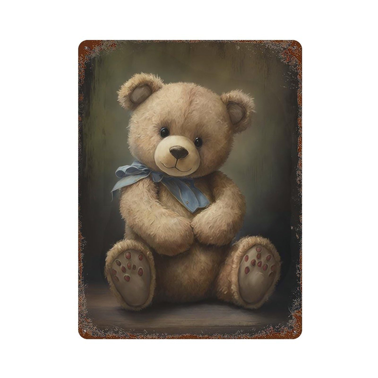 Teddy Bear Style 4 Rust Effect Tin Sign 15.7"x11.8", Ideal for Garage, Bar And Workshop Decor