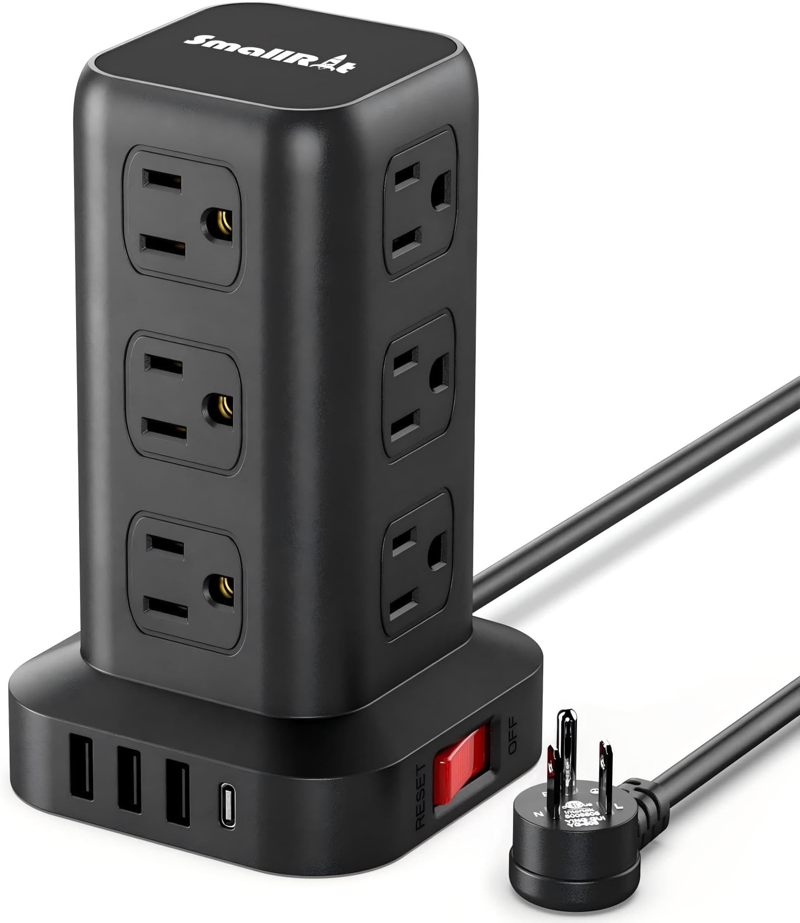 Extension Cord with Multiple Outlets, SMALLRT Surge Protector Power Strip Tower, Outlet Extender with 12 AC Outlets 4 USB, 6.5FT Extension Cord for Home Dorm Room, Office Supplies,Overload Protection