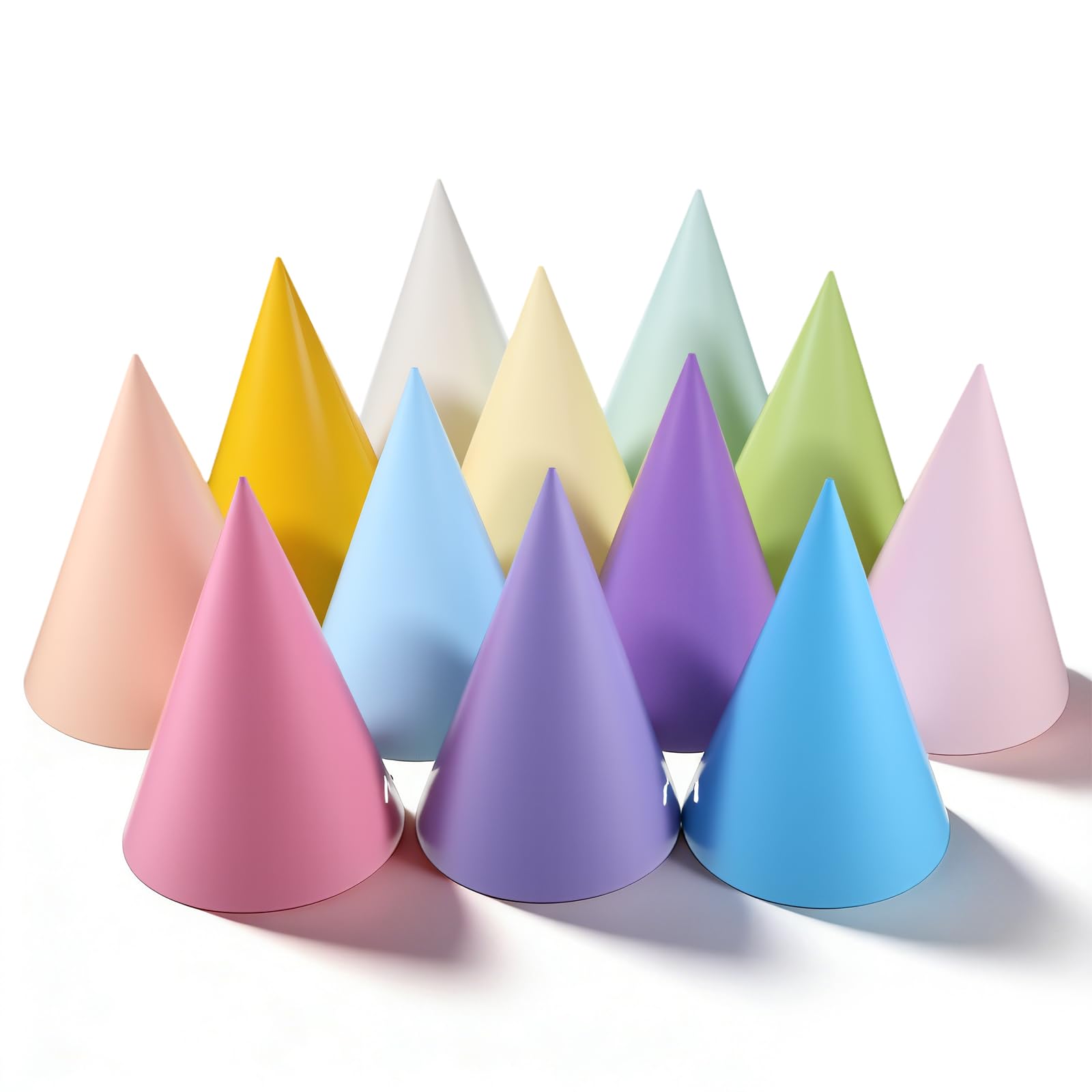 Tucnoeu 24pcs Rainbow Birthday Party Hats, Cute Birthday Hats for Adults and Stuffed Animals, Colorful Cone Hat, Macaroon Theme, Unisex