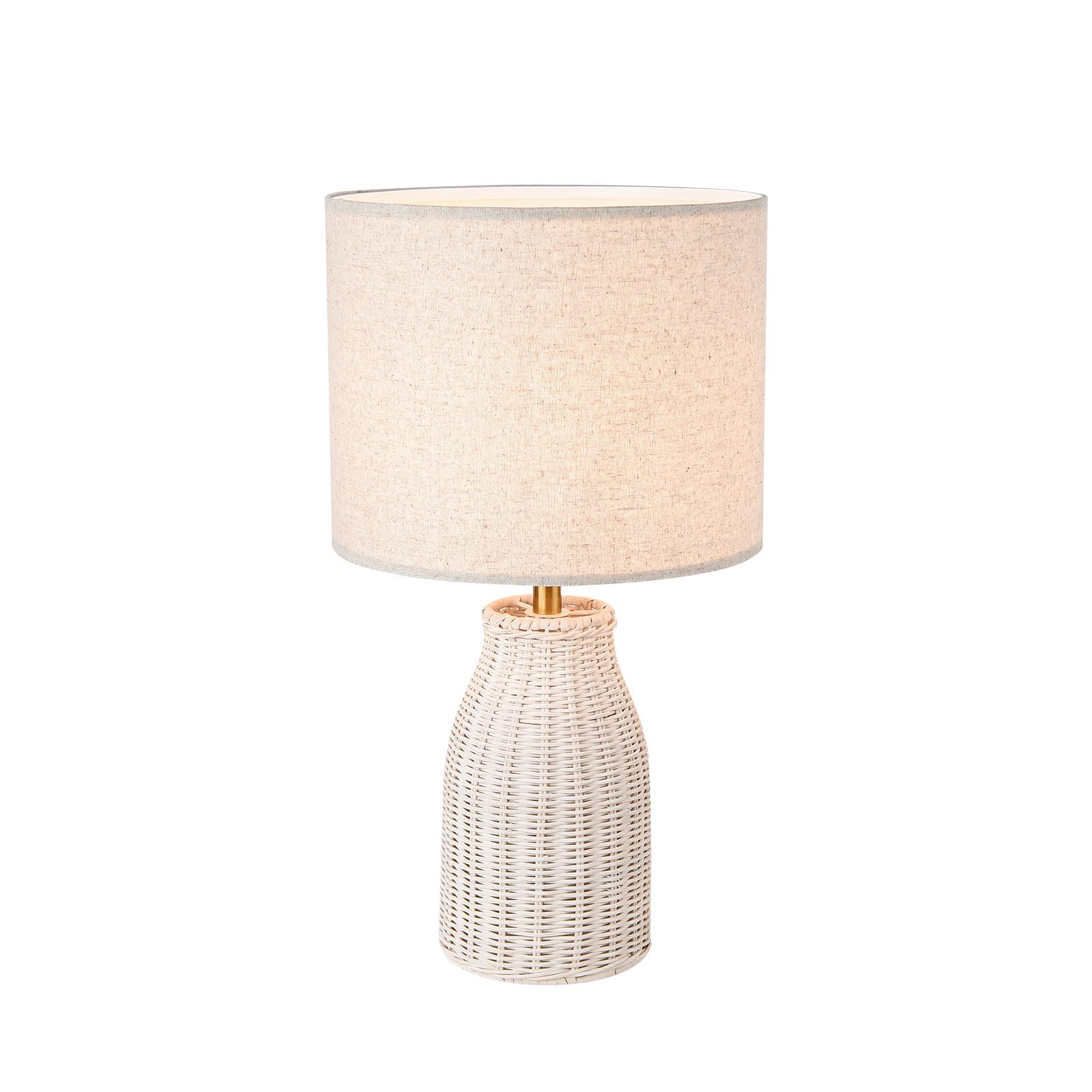 KUNJOULAM Rattan Table Lamp, Small Wicker Desk Lamp with Linen Fabric Lampshade, Weave Nightstand Light, Bedside Lamp for Bedroom Living Room Home Office Decor