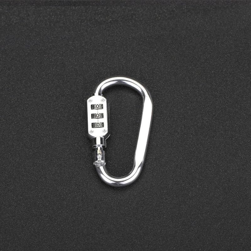 Carabiner Hook Lock with 3 Digits Combination Lock | Resettable Code | Anti-Theft Padlock | Multi Color by VIVITO (Silver)