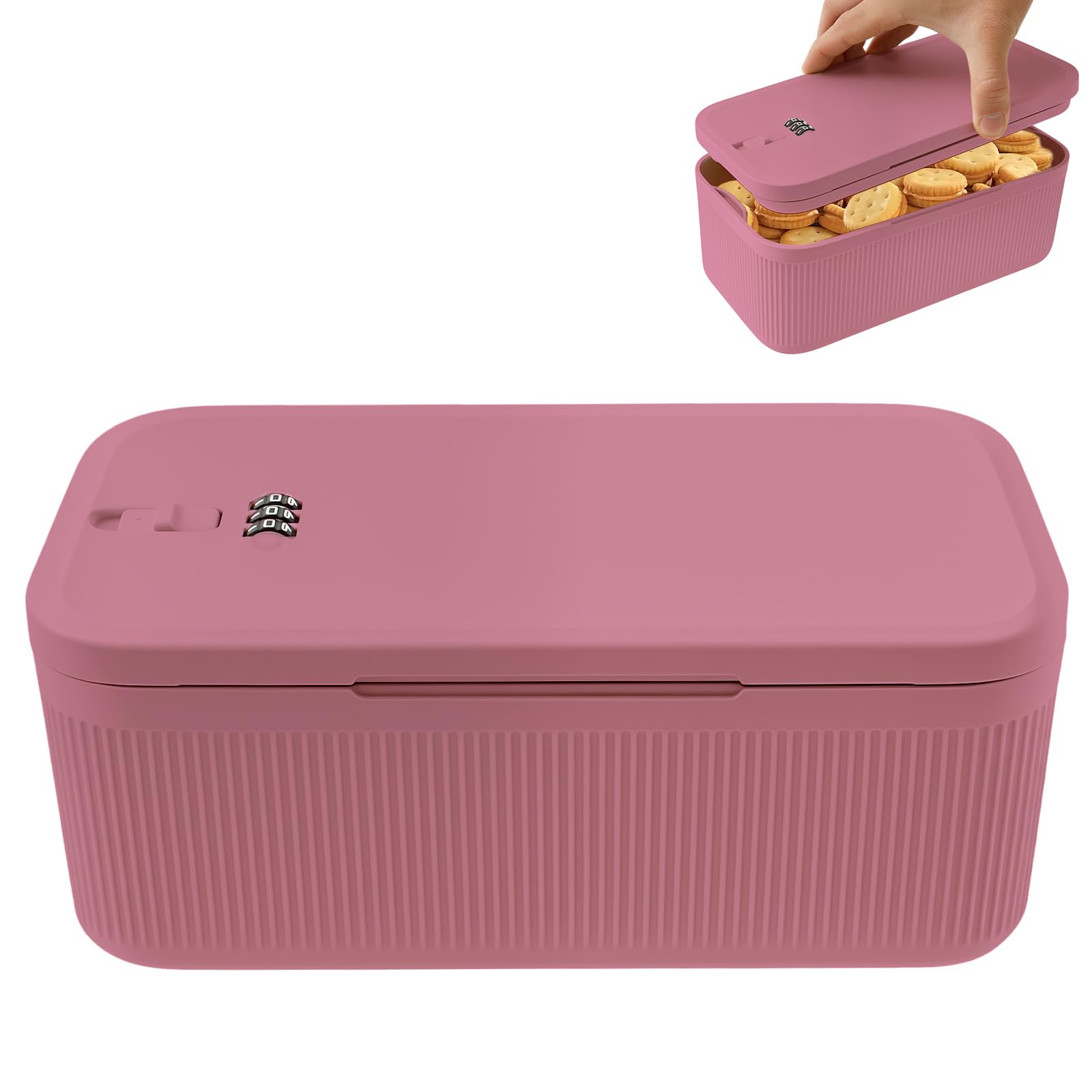 Foppla Pink Small Lockable Storage Box With Combination Lock - Bpa-Free Portable Safe For Medication, Cash, Phone Jail, Snacks, Food - Compact Container For Home Fridge, Office, Dorm, Travel (Pink)