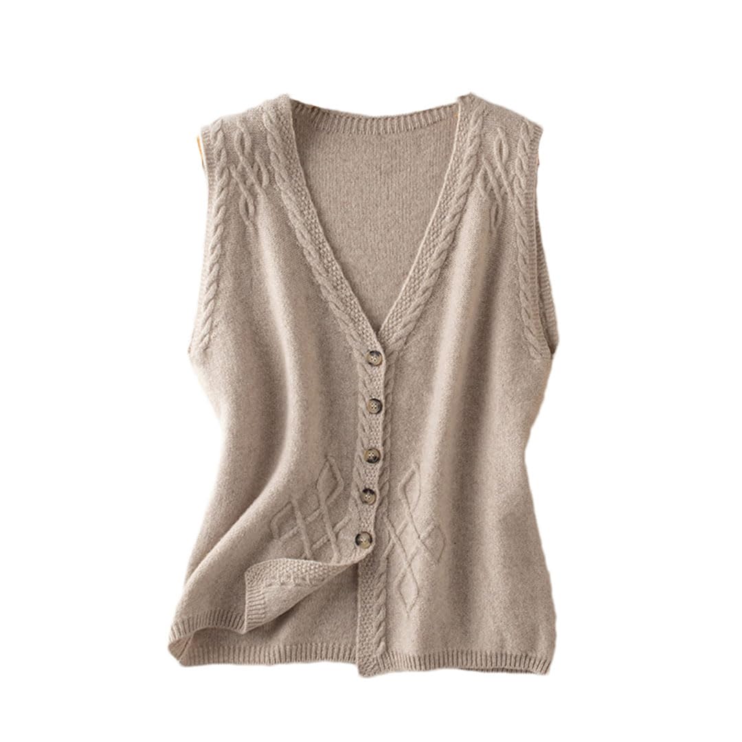 Alloaone Gilet Cardigan in Lana da Donna Lavorato A Maglia con Scollo A V Senza Maniche