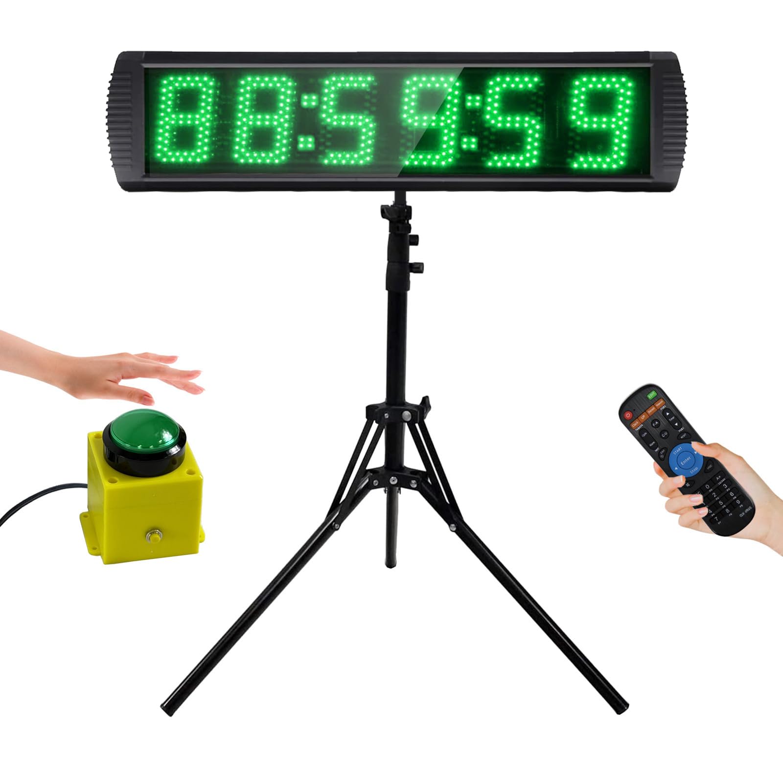 YZ 5 Inch Gym Timer with Button, Large LED Race Timing Clock with Remote Control, 6 Digits Stopwatch Digital Timer for Running Events, Countdown/up timer for Outdoor Games/Marathon Race/Office
