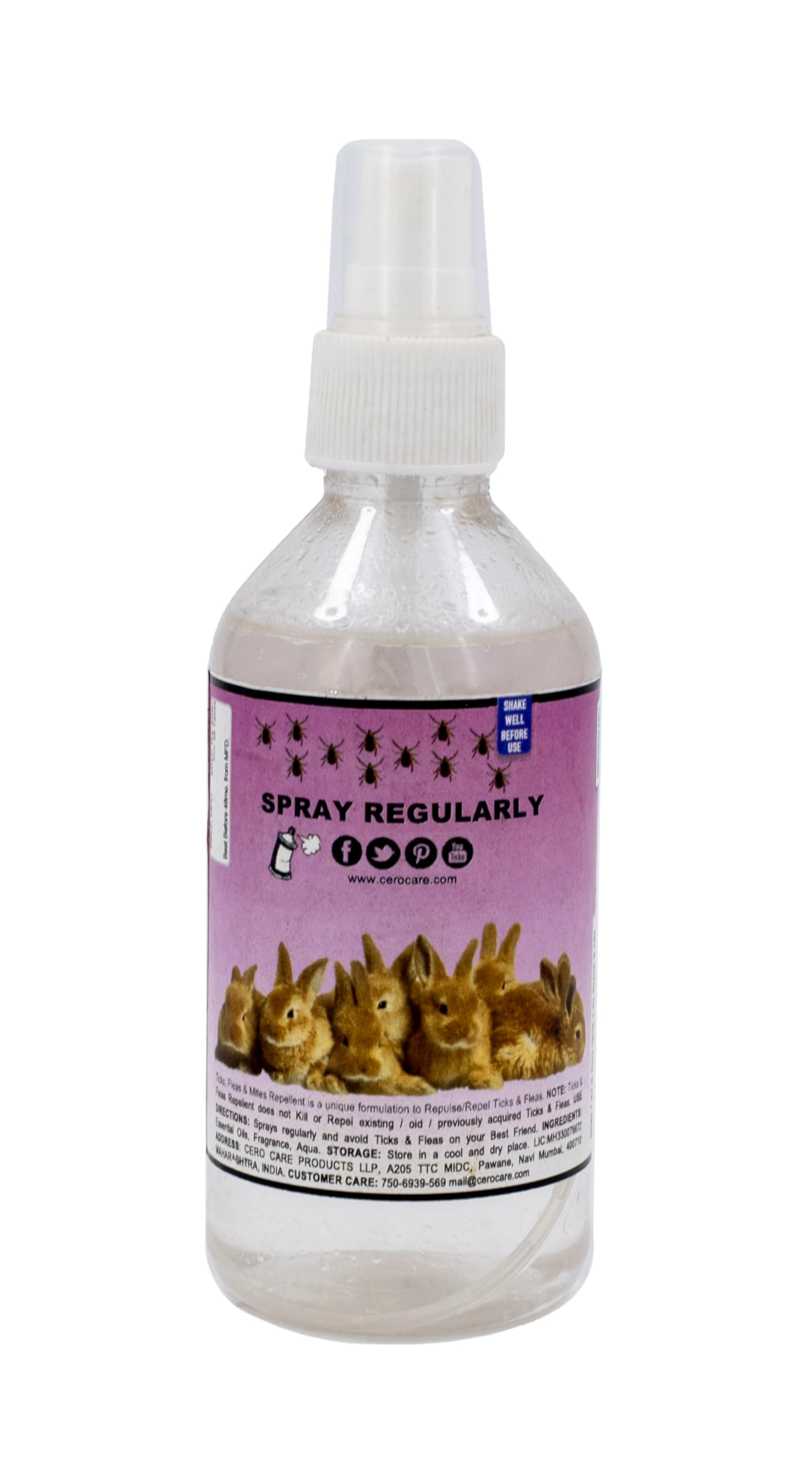 CERO® Natural Tick Flea Mite Spray for Rabbits with Botanical Extracts Gentle Pest Protection Formula for Small Pets Safe Herbal Solution for Daily Use On Fur and Bedding 200ML Bottle 1