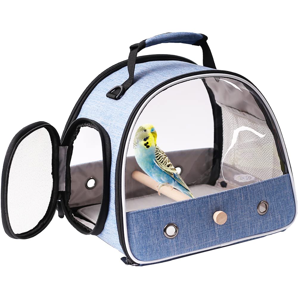 Small Bird Travel Carrier, Portable Bird Travel Carrier for Parakeet, Parrot, Budgie, Guinea Pig, Bearded Dragon Reptile Carrier for Hiking Vet Visit Bicycle Ride (Blue)