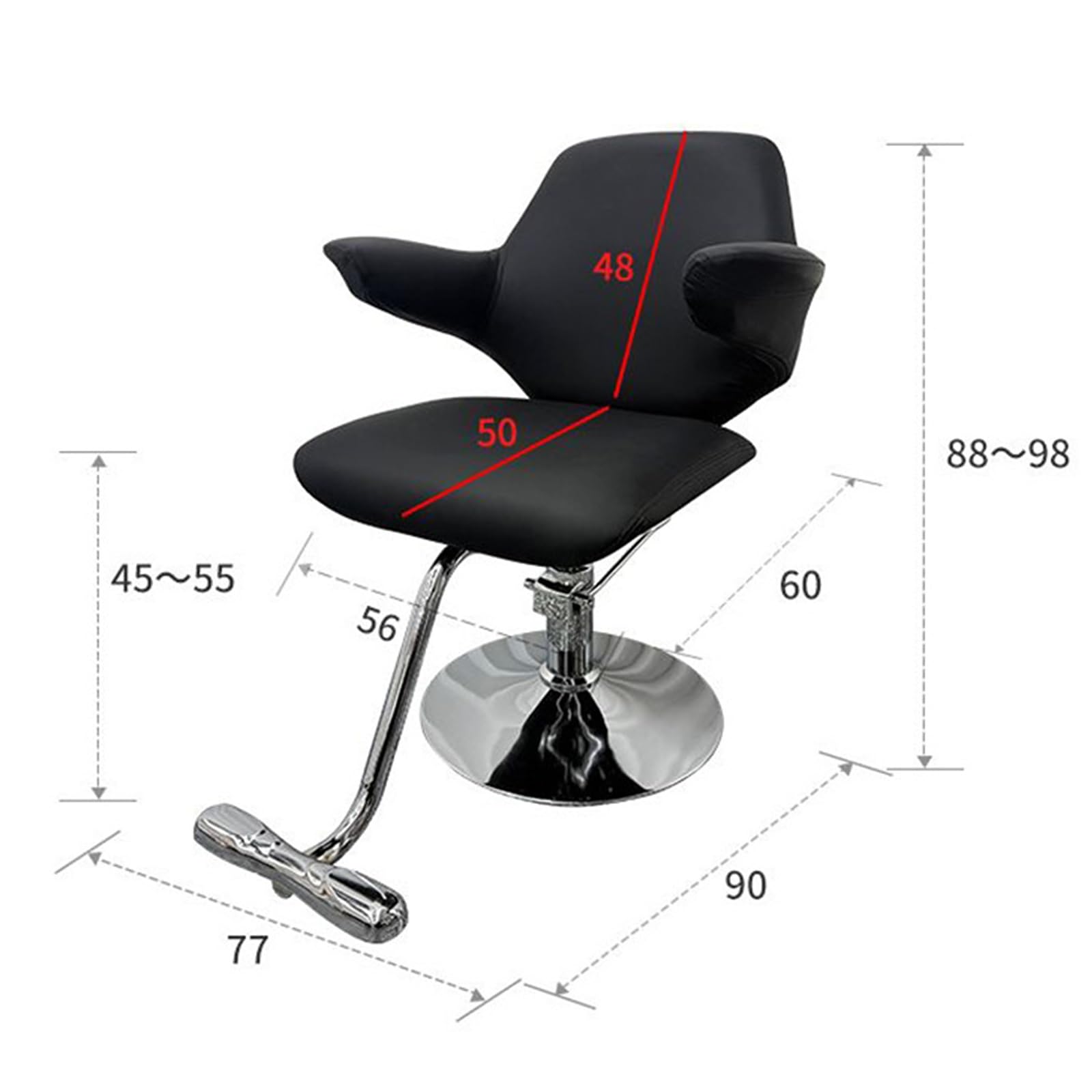 Silla Barberia Profesional Respaldo Ancho Elevador Hidráulico Giratorio de 360° Silla de Salón de Cuero Artificial con Chasis y Pedales Plateados para Salones y Spas(Orange)