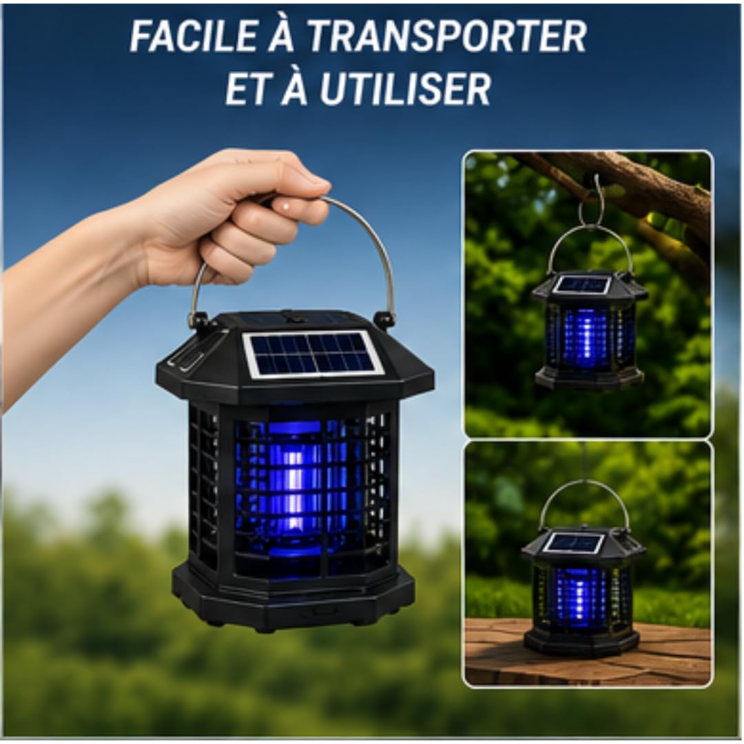 Lámpara antimosquitos solar portátil – Trampa para mosquitos UV recargable USB – Inalámbrica – Impermeable – para terraza, jardín, camping, balcón – MOUSTIZEN