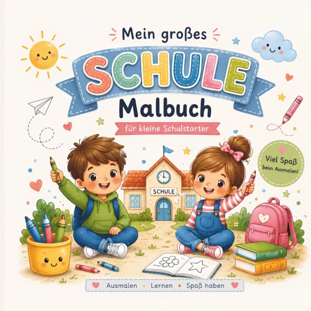 Mein großes Schul Malbuch: 50 niedliche Ausmalbilder für Schulanfänger Malspaß für Jungen und Mädchen ab 6 Jahren