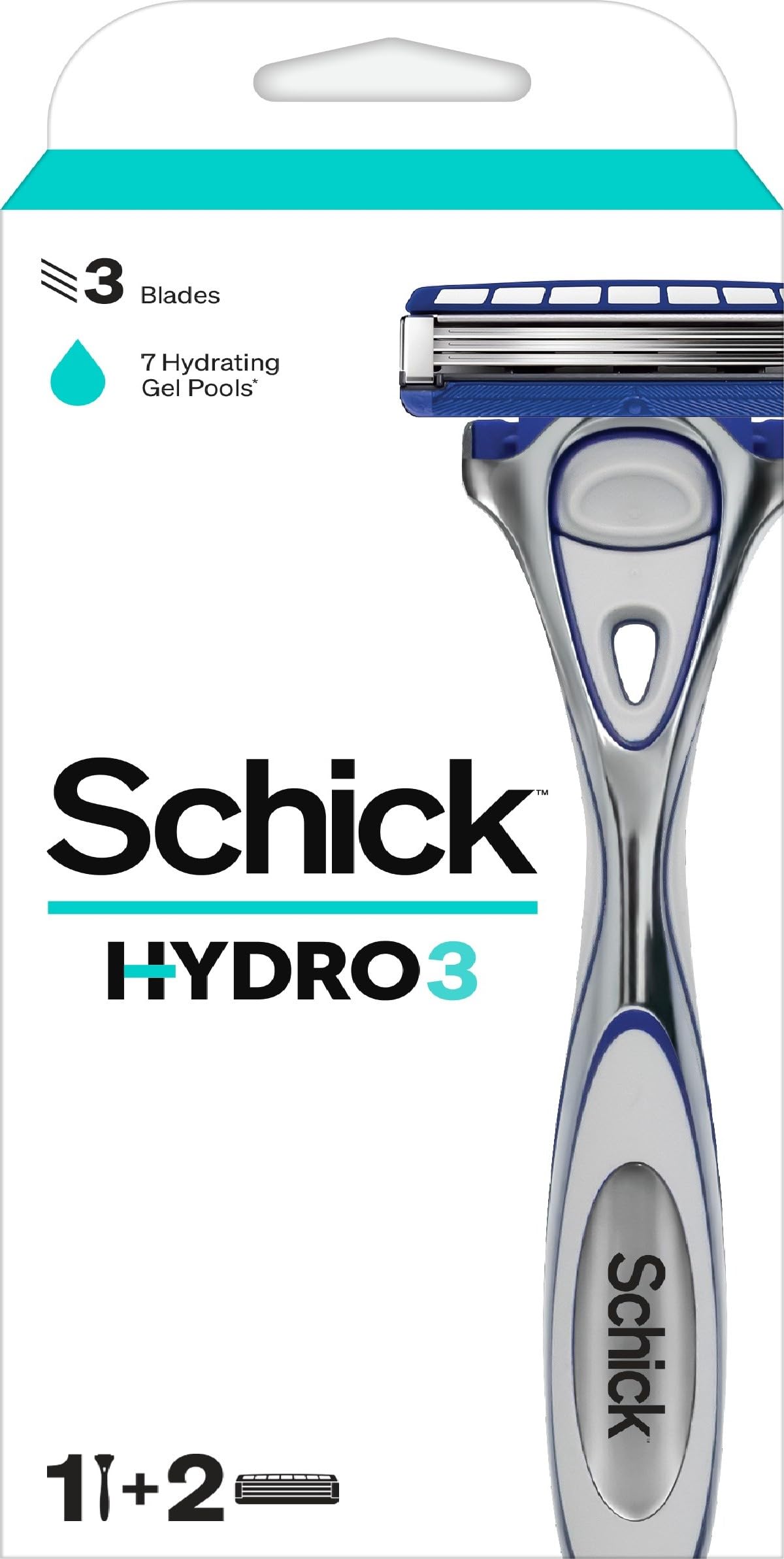 Hydro 3 Tripple Blade Razor For Men-Instant Lubricating Protection-Hydrating After Shave-Less Fricition With Skin Guards-Smooth Shave-Comfort Grip Handle- 1 System With Cartridge