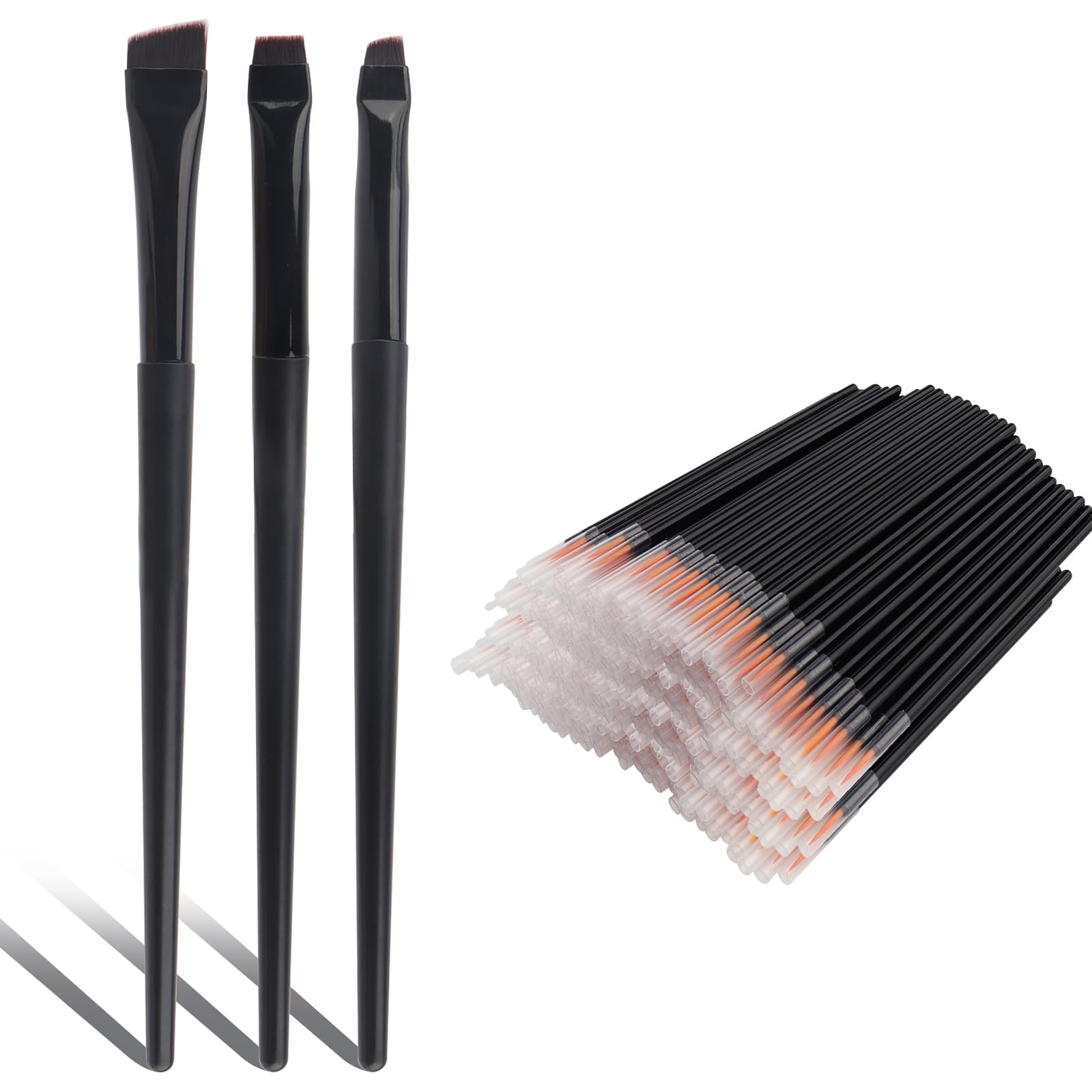 Fine Angled Eyeliner Brush,53pcs Include 3 pcs Professional Fine Point and 50 Pcs Disposable Eyeliner Brush Flat Setting Brushes for Precision Eye Makeup (Black)