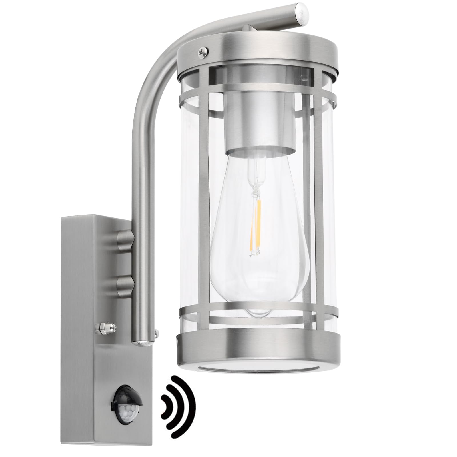 qfzwj Aussenlampe mit bewegungsmelder-Edelstahl Silber Außenlampe wand,IP44 wasserdicht, E27 Fassung, Moderne Wandbeleuchtung für Garten, Fassade und Haustür