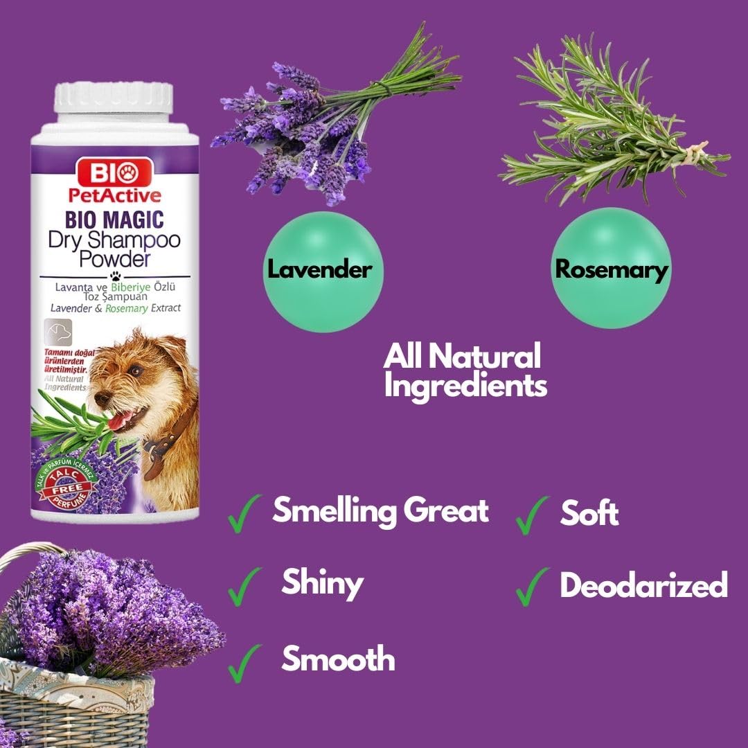 Generic Bio Magic Dry Shampoo Powder with Lavender and Rosemary for Dogs | Cleansing and Moisturizing Perfume and Talc Free Suitable for Sensitive Skin - 5.29 oz- 2 pcs Set, White