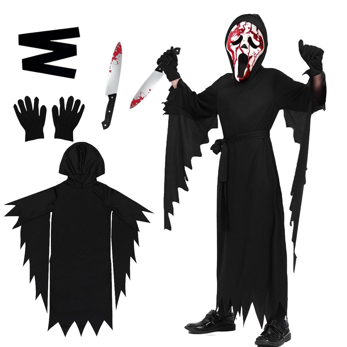 Set Completo Halloween Costume Scream Halloween Con Maschera Ghost Face E Coltello Giocattolo Costume Adulti Completo Coltello Giocattolo