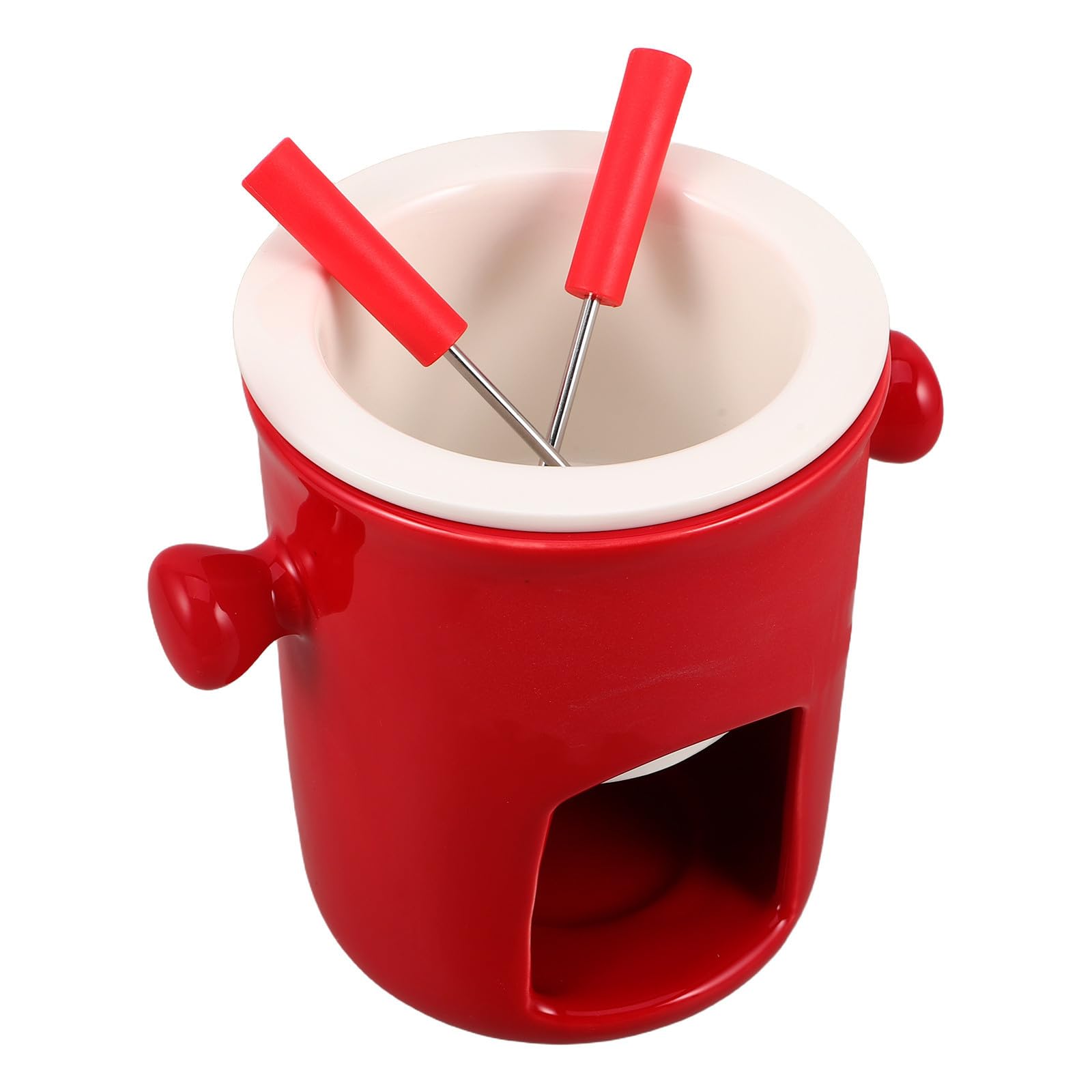 Cabilock Set per Fonduta al Cioccolato in Ceramica con Forchetta | Design Creativo, Effetto Caldo e Freddo, per Feste Nuziali e Riunioni Familiari, Rosso