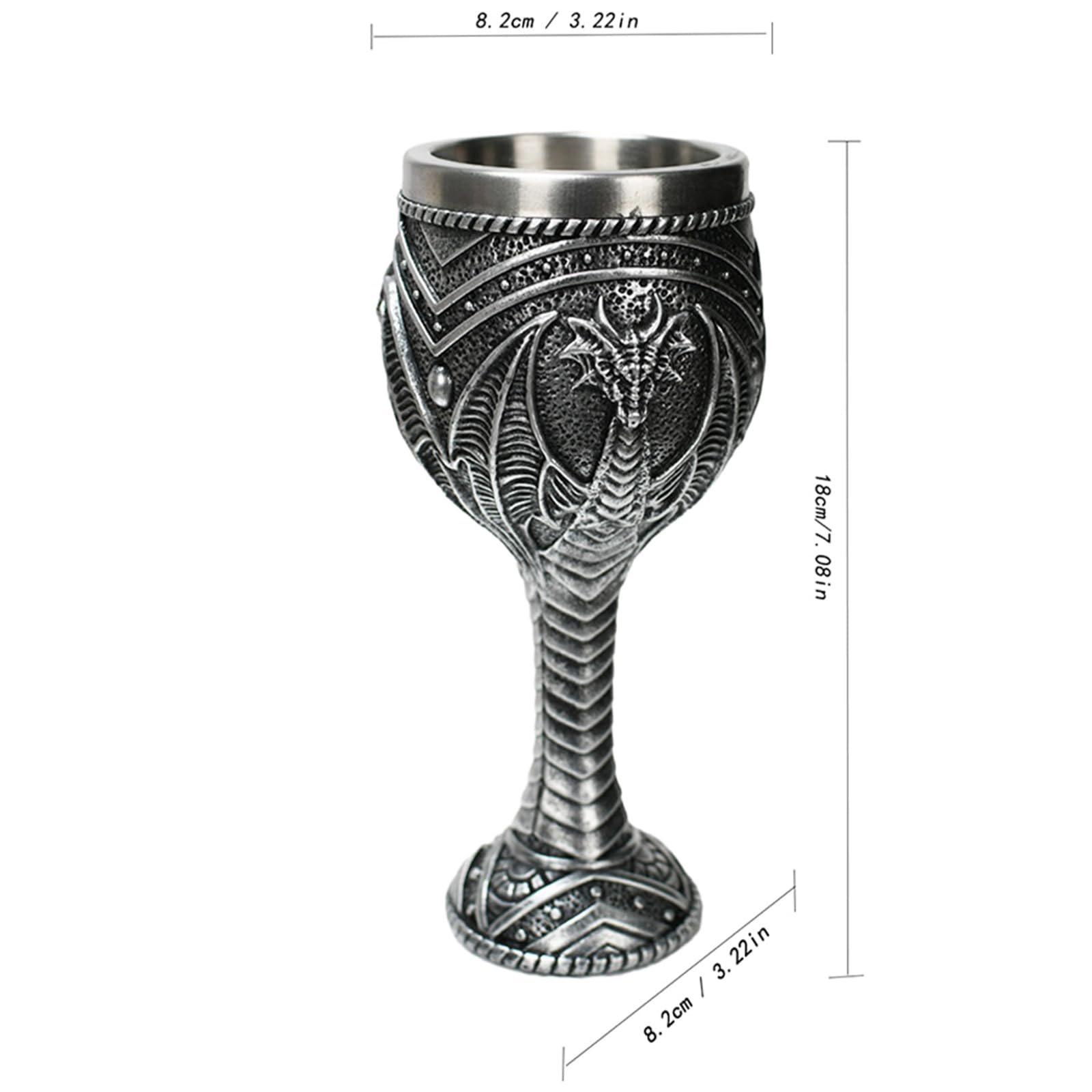 KalyZ@rts Medieval Flame Dragon Wine Goblet - Fantasy Dungeons and Dragons Wine Chalice Goblet- 7oz Stainless Steel Cup Drinking Vessel - Ideal Novelty Gothic Gift Party Idea (Grey Dragon Cup)