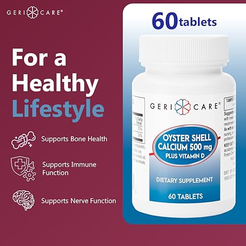 Miniatura 5 de GeriCare Oyster Shell Calcio 500mg + Vitamina D, Salud ósea, Tabletas de suplemento nutricional, 60 unidades (paquete de 1
