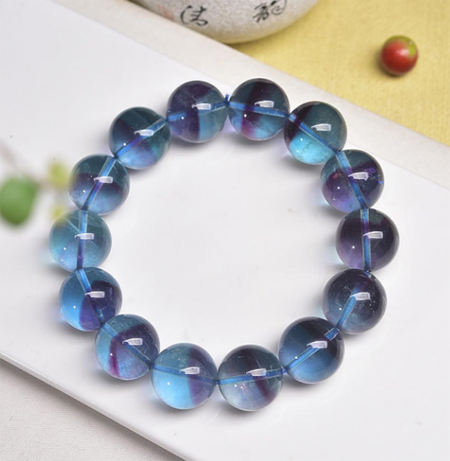 Pulsera de Cuentas de fluorita Azul Hielo Natural para Mujer, Pulseras elásticas de Cristales con Cuentas, Regalos de joyería para cumpleaños, San Valentín y Navidad para Ella,11mm