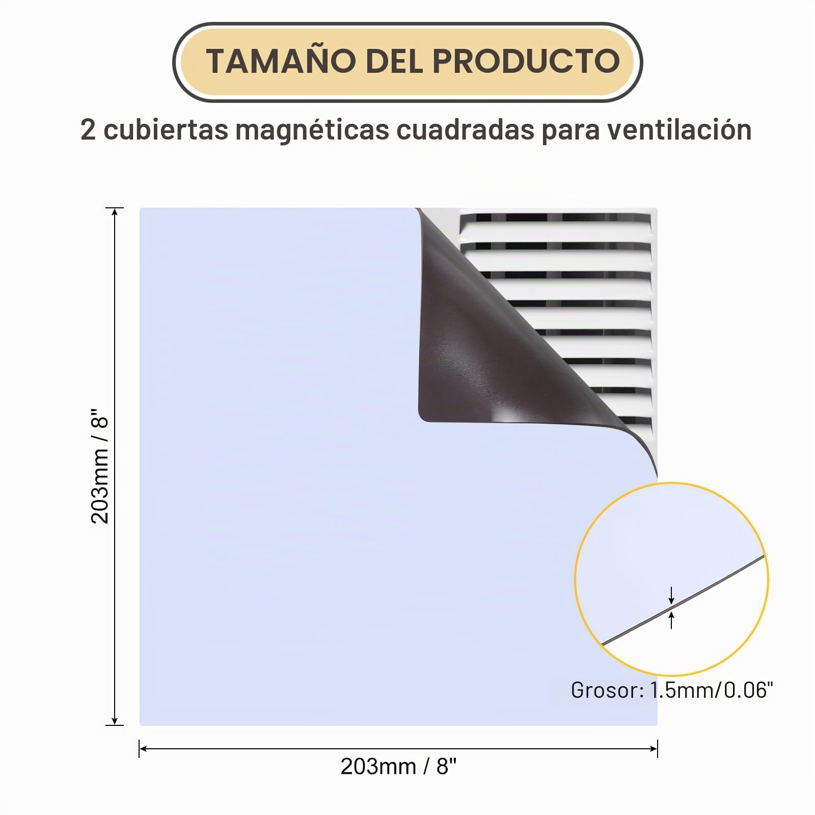 QUARKZMAN 2 Piezas Cubiertas Magnéticas Cuadradas para Rejillas de Ventilación, Cubiertas Bloqueadoras de 8"x8" para Rejillas de Aire de Piso, Pared y Techo en Casa (Blanco)