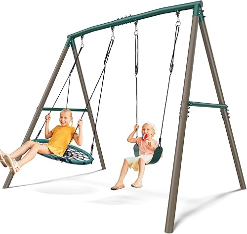 Hapfan Juego de columpios de 7.5 pies de altura para patio trasero, juego de columpio resistente de 500 libras para niños y adultos con columpio de