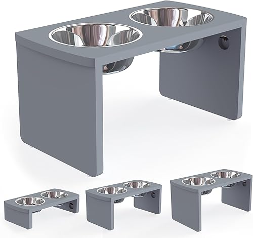 Miniatura 8 de Cuencos elevados para perros, cuenco elevado de bambú para perros grandes y perros medianos, con 2 cuencos de acero inoxidable (cuenco de 10