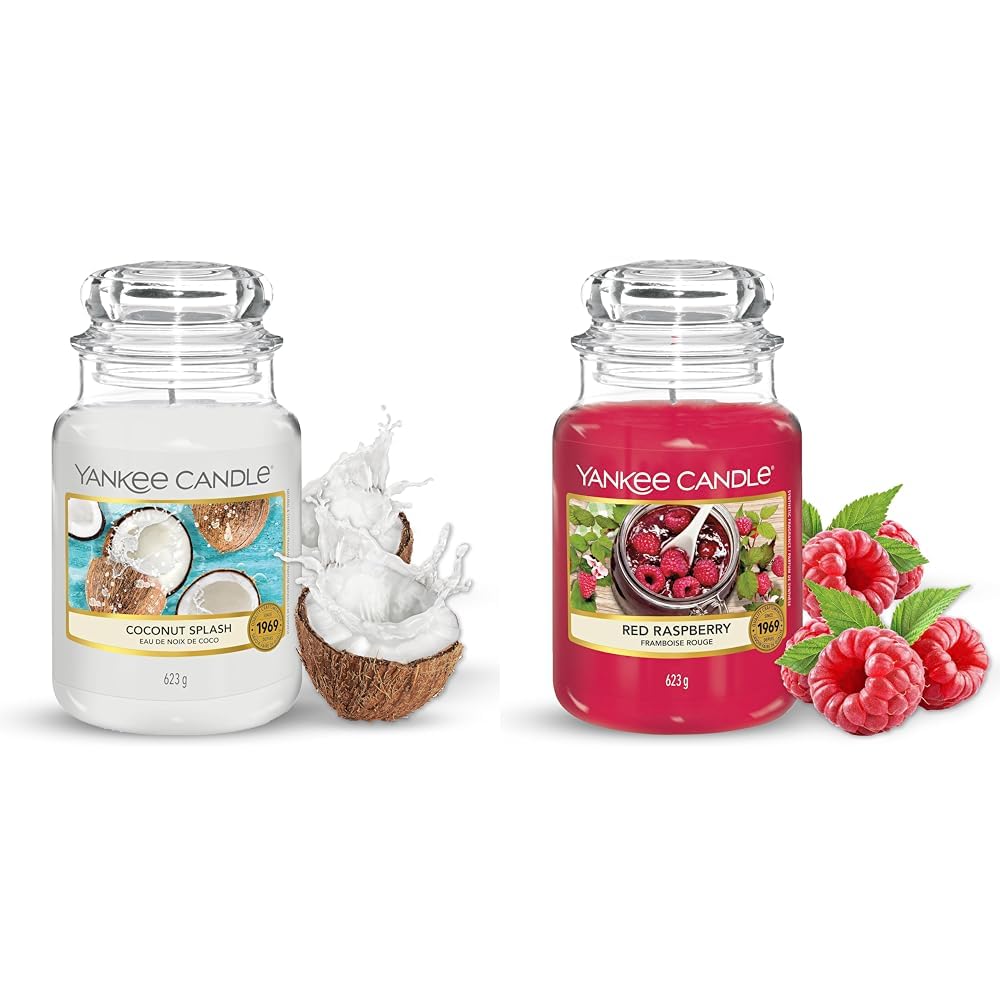 Yankee Candle Candela Profumata In Giara Grande, Latte Di Cocco, Durata Fino A 150 Ore, Bianco & Candela Profumata In Giara Grande, Durata Fino A 150 Ore, Red Raspberry