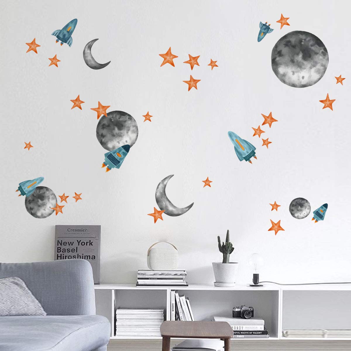 ufengke Outer Space Wall Stickers Star Rocket Planet Wall Decals Art Decor for Kids Boys Bedroom Nursery Living Room