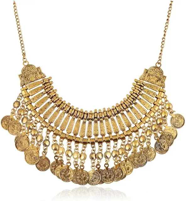 Vintage Engraved Coin Tassel Choker Necklace - Boho Unisex Coin Necklace