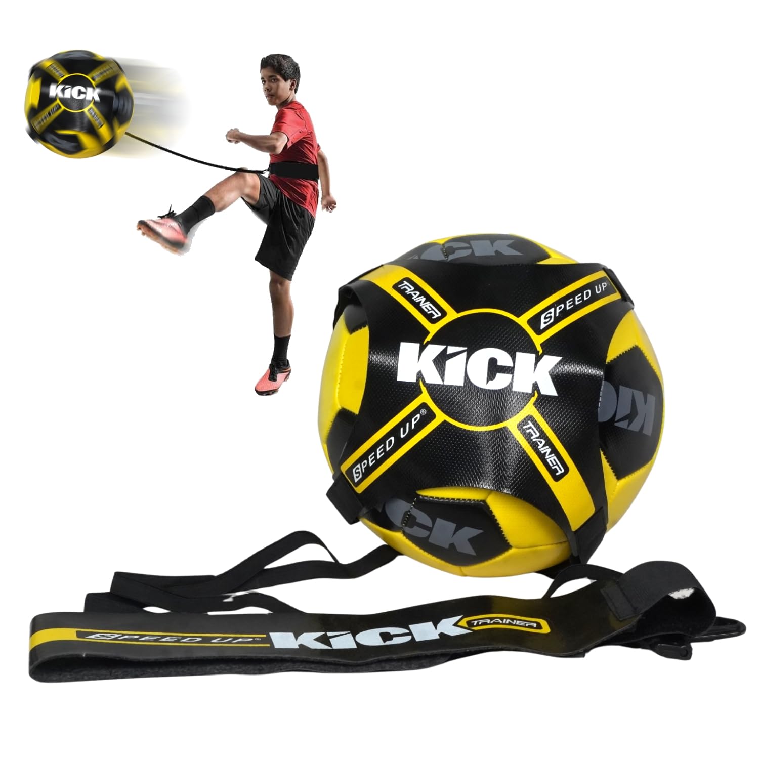 SPEED UP Kick Football Trainer Set with Training Belt, Ball & Pump for Men & Women (Yellow and Black)-image-23
