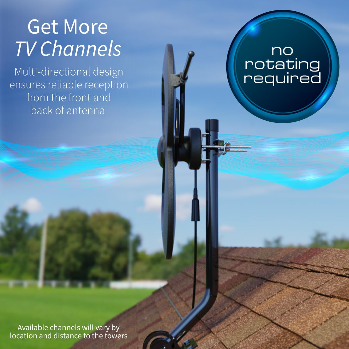 Antennas Direct ClearStream MAX-XR UHF VHF Antena de TV para interiores y exteriores, multidireccional, rango de 60 millas, UHF 4K, NEXTGEN TV - con mástil de 20 pulgadas (negro)