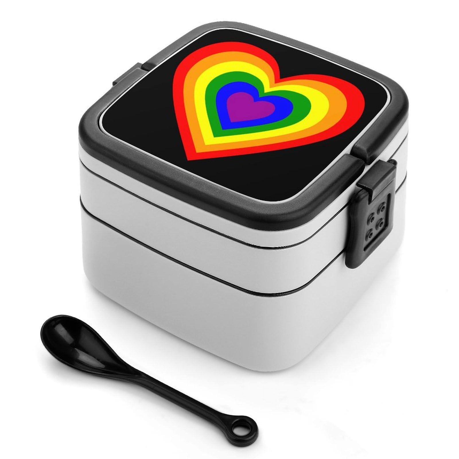 CGSBNGHA LGBT Rainbow Heart Bento Lunch Box 2 Layer Lunchbox Food Container for Adults Office