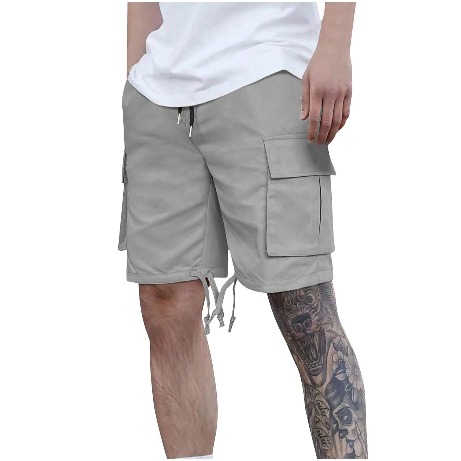 Cargo Shorts Herren Sommer Kurze Hosen Chino Shorts Kurz Arbeitshose Casual Laufshorts Einfarbig Herrenshorts mit Kordelzug Baggy Cargoshorts Männer Outdoorshorts Grau XL