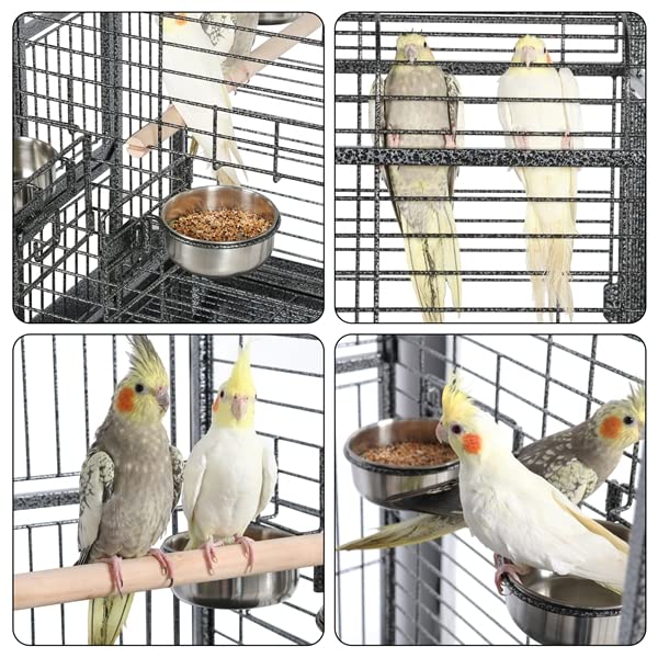 Abician Grande Cage Oiseaux pour Perroquet Grande Cage à Oiseaux exquise avec Toit Ouvrable 81 x 77 x 154 cm Noir