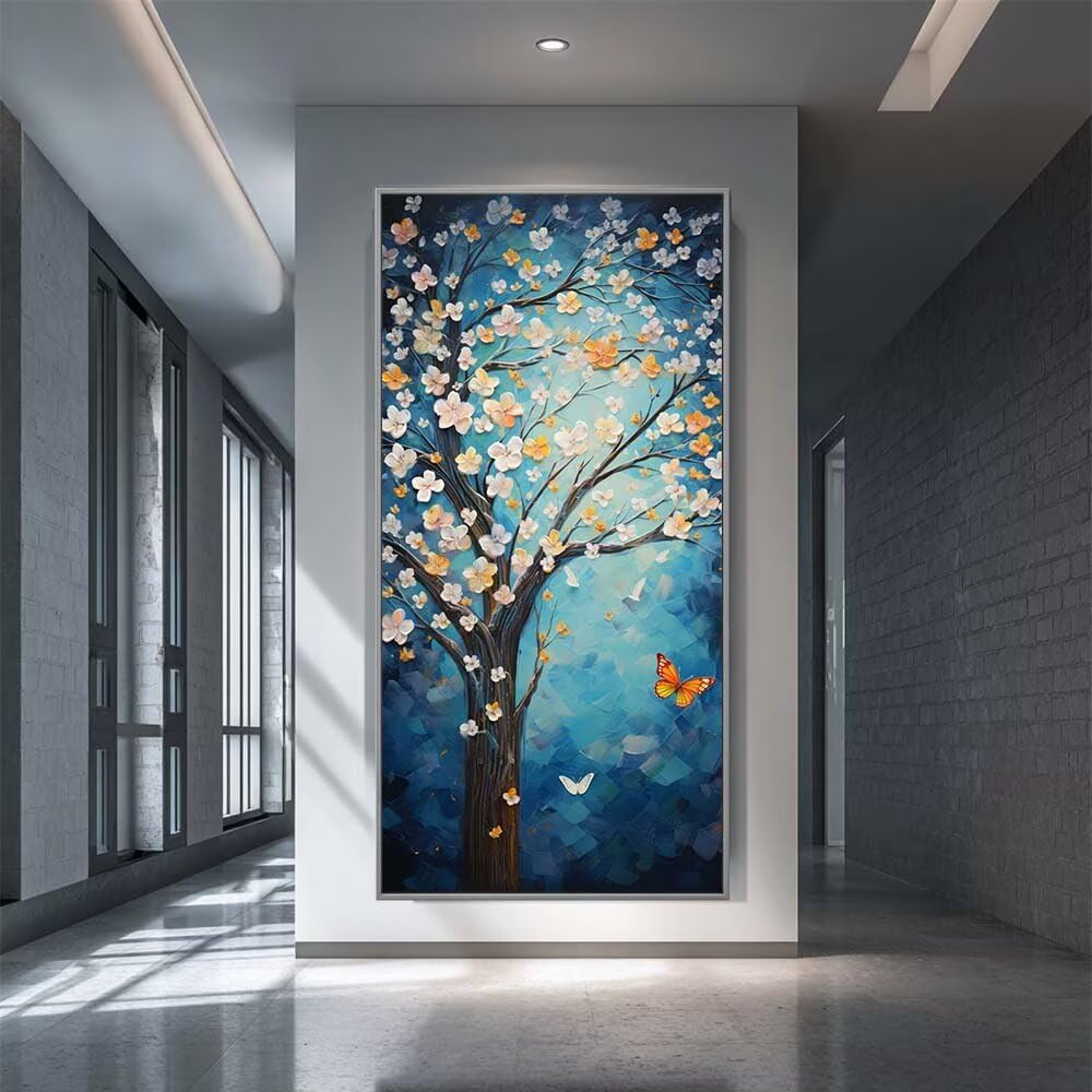 Diamond Painting Kits for Adults, 5D Diamond Art Flower Tree 60x150cm, DIY Large Butterfly Dimond Art kits Adults, Full Square Drill Crystal Rhinestone Embroidery Canvas for Home Wall Decor (SQ856)