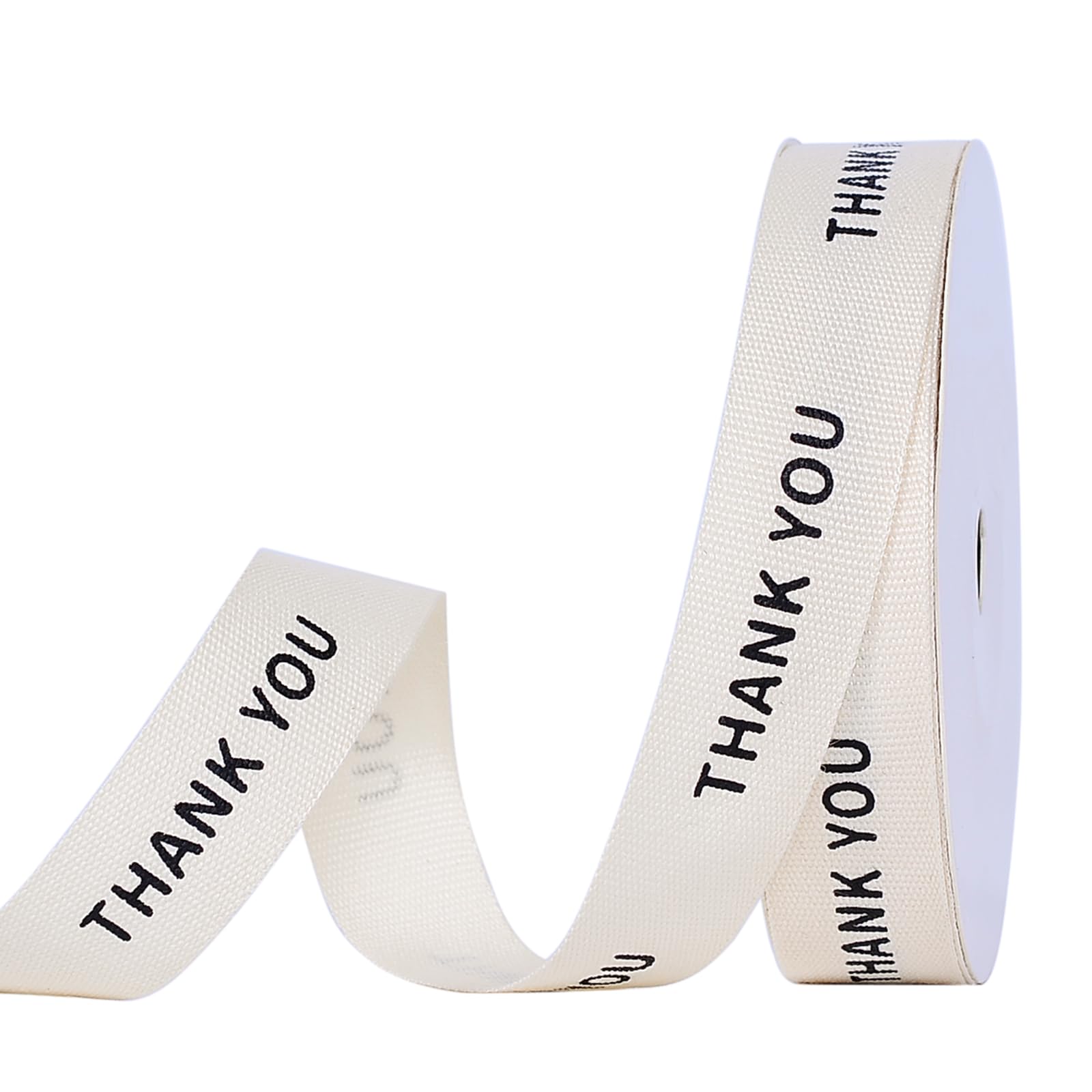 Ribest Thank You Cotton Custom Ribbon, 5/8 Inch × 10 Yard, Natural Beige Teacher Ribbon for Gift Wrapping Crafts Bows Home Decor Party Decoration