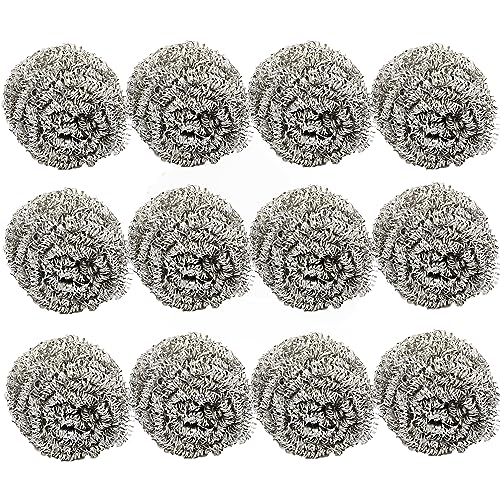 TrueCraftware-50g Stainless Steel Scrubber Ball Set of 12- for Cleaning Dishes Pans Pots Ovens Grills Stainless Steel Scrubber for Kitchen Sinks Cleaning Steel Wool Pads Metal Scrubber