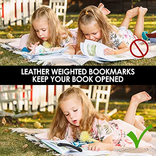 Image of KINIVA Leather Weighted Bookmarks Book Weight Page Holder for Reading,Book Open Holder for Kids Adult,Gifts for Reader (01 Black)