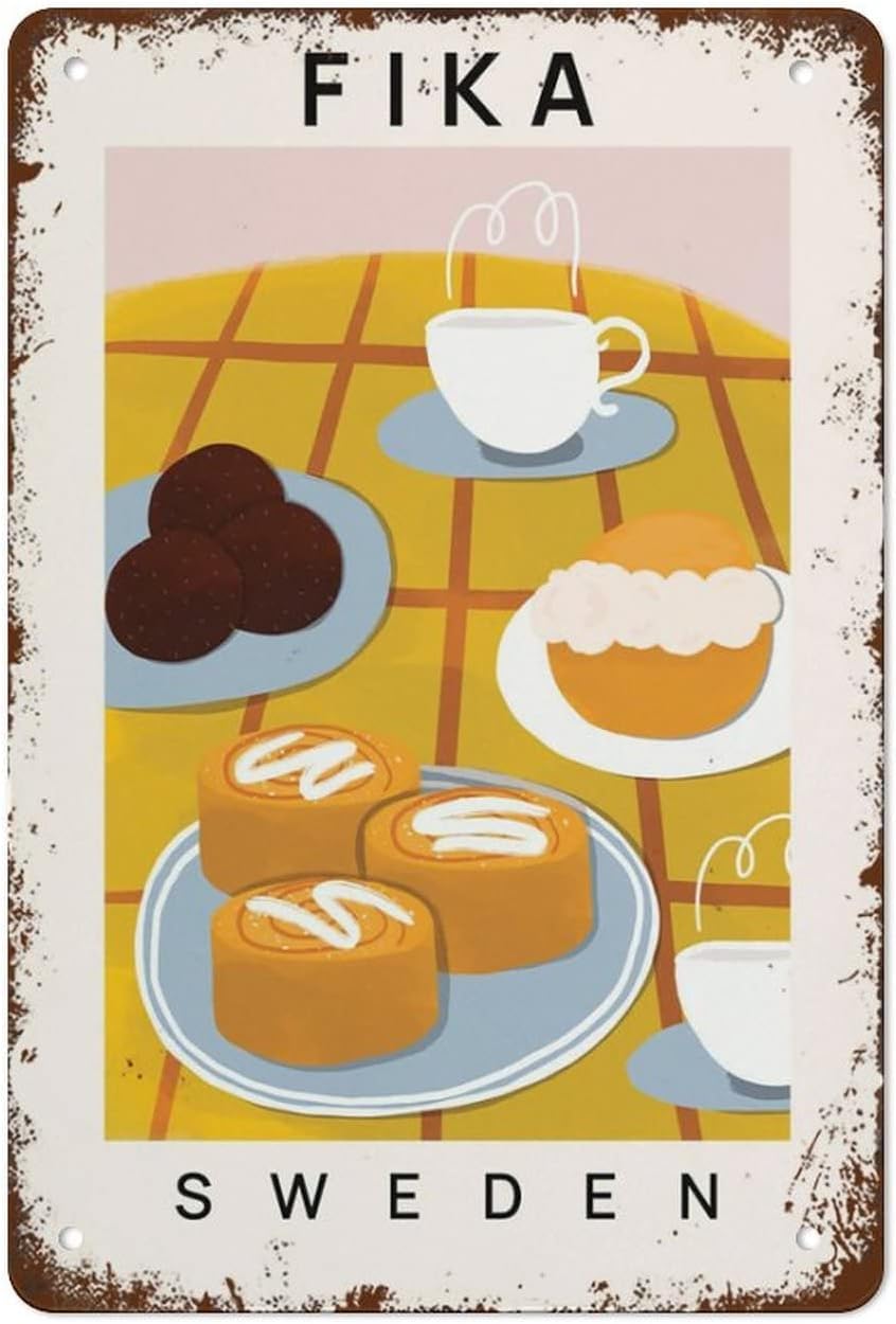 Nuboxx Vintage Funny Tin Signs Fika Food Tin Sign Poster Wall Farm Yard Club Vintage Bar Wall Decor Metal Sign 8X12 Inches