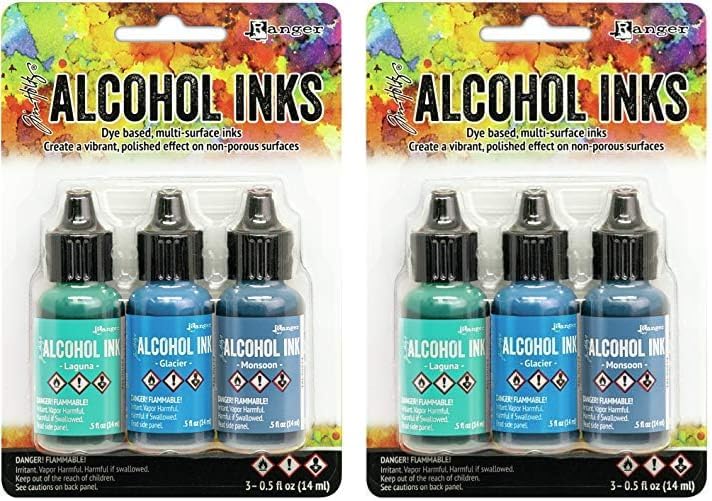 Tim Holtz - Tinta de alcohol Ranger 3PKG, espectro verde azuladoazul (paquete de 2)