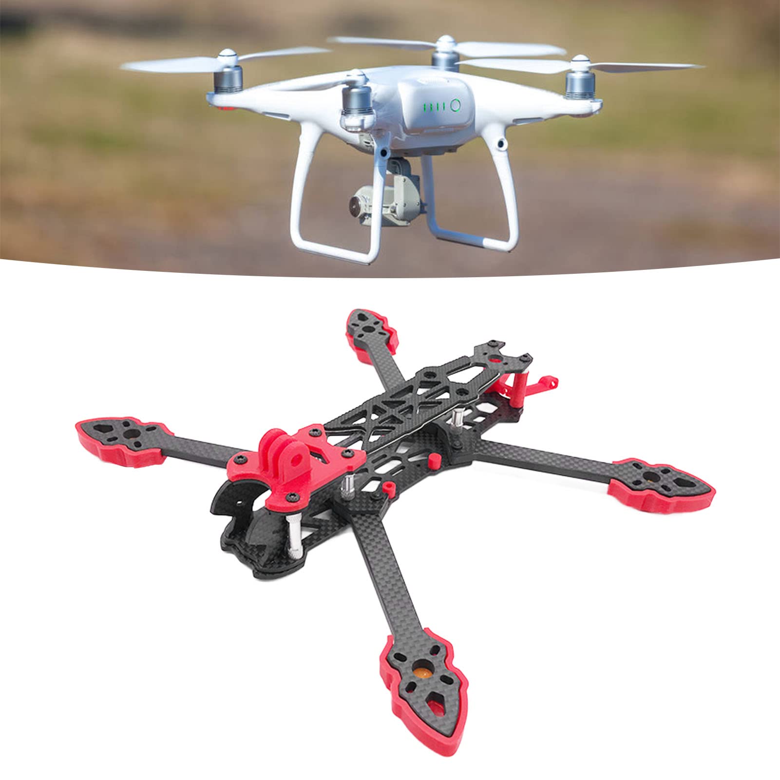 para el marco de drones de carreras FPV, distancia entre ejes de 225 mm, marco de quadcopter de fibra de carbono para accesorios de drones RC, liviano y duradero, fácil (Rojo)