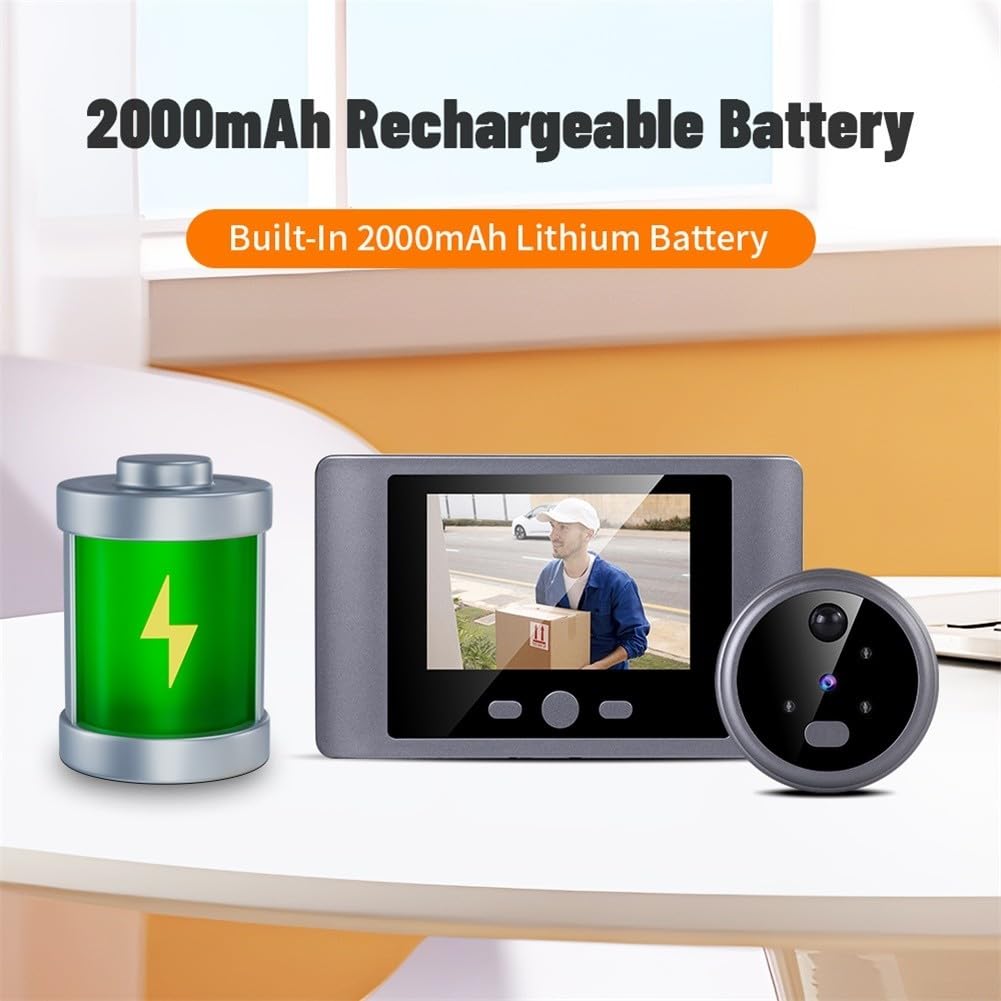 Smart - Telecamera wireless per campanello con schermo LCD HD, telecamera spioncino con rilevamento del movimento PIR, visualizzatore campanello alimentato a batteria per porta d'ingresso